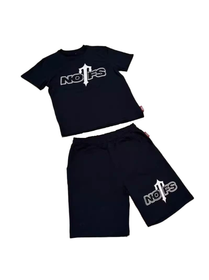 NOFS Letter Print Y2K Hip Hop Sports Suit Short Sleeve Shorts
