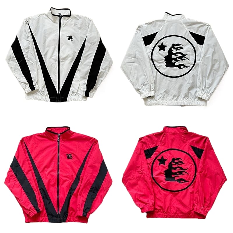 H*lst*r american high street retro trendy contrast color stitching embroidered logo zipper coat and trench coat