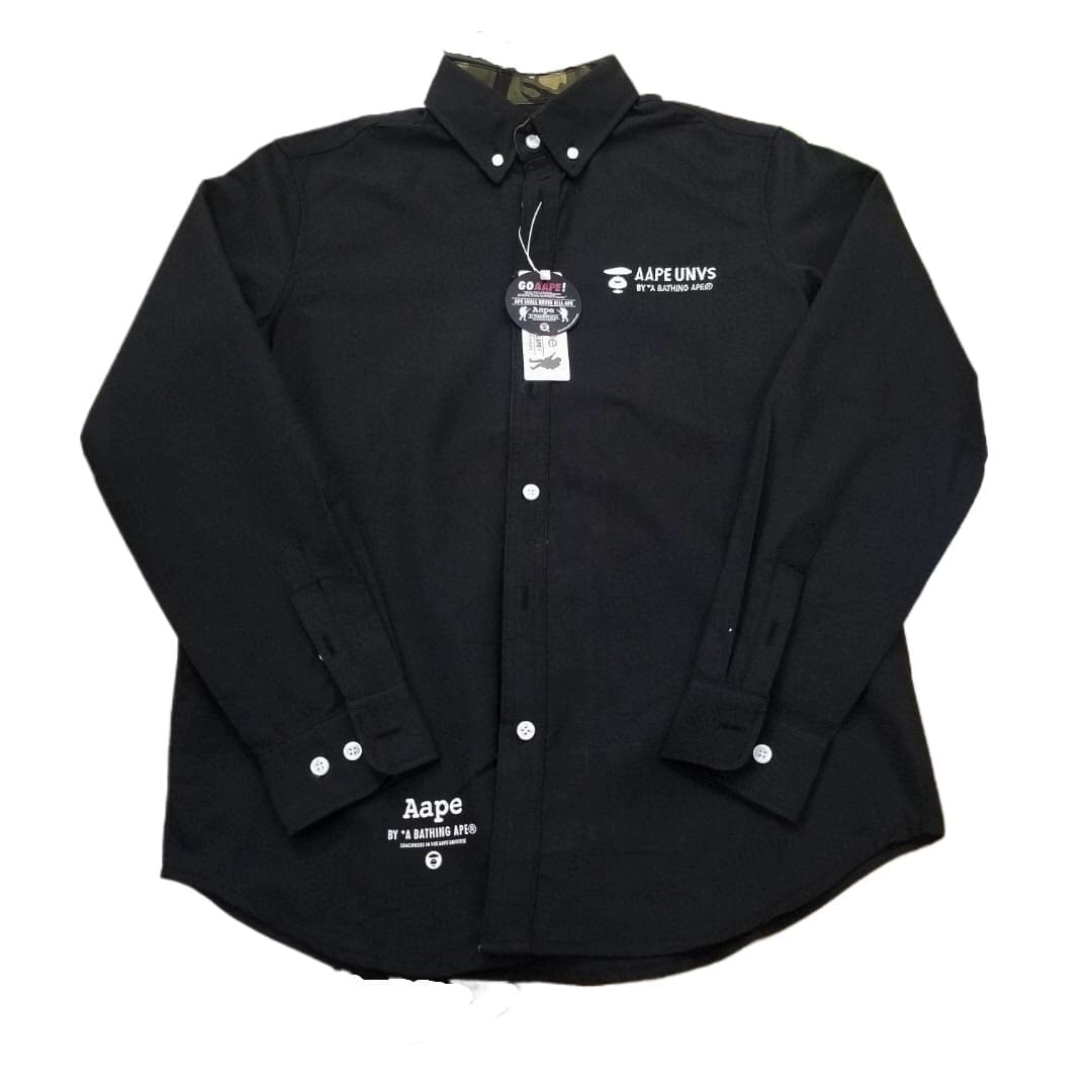 Aape Camouflage Stitching Letter Printed Long Sleeve Shirt for Men and Women