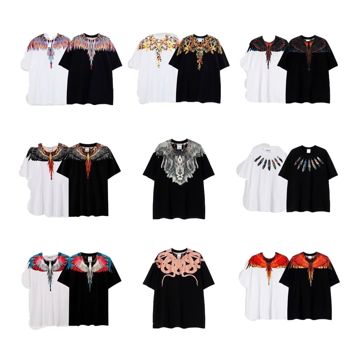 Marcelo Burlon Python Lion’s Head Feather T-Shirt Summer Couple Wear