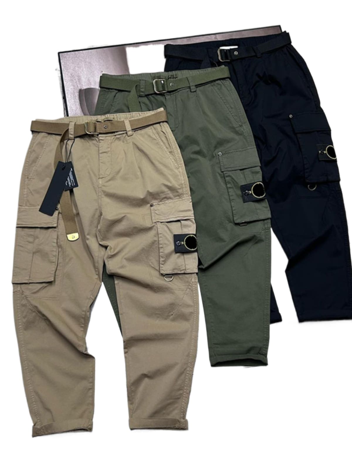 Stone Island Tapered Overalls with Three-Dimensional Pockets Washed Casual Pants