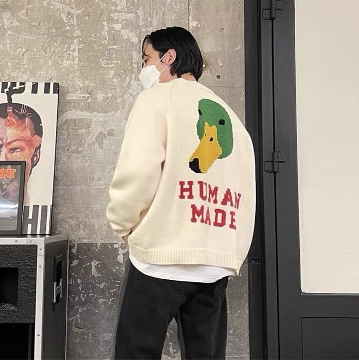 Hvm*n M*de cartoon jacquard sweater niche trendy round neck for couples