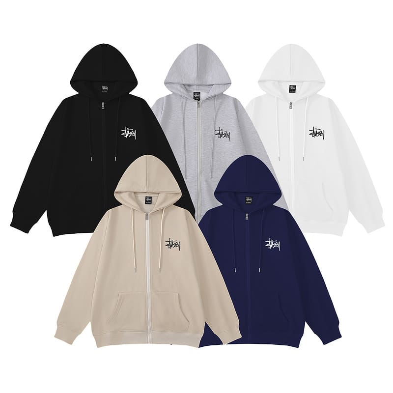Stussy Letter Print Cotton Cardigan Sweater Hooded Coat