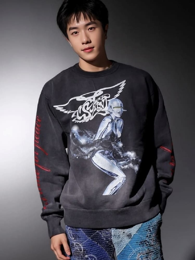 Saint Michael Kongshan Ji Retro Fleece-Lined Crew Neck Sweater for Men