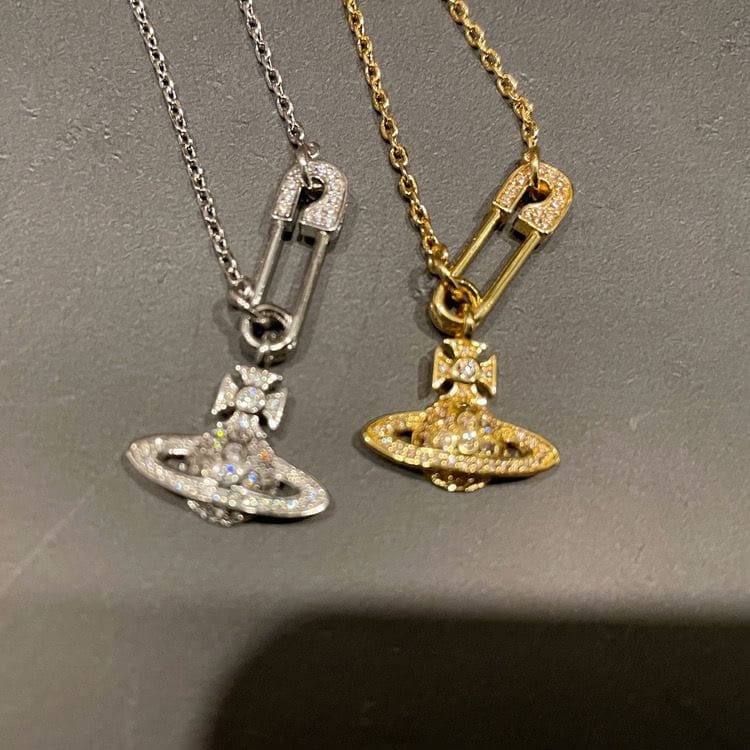 Vivienne Westwood Saturn Pin Necklace Clavicle Chain for Women