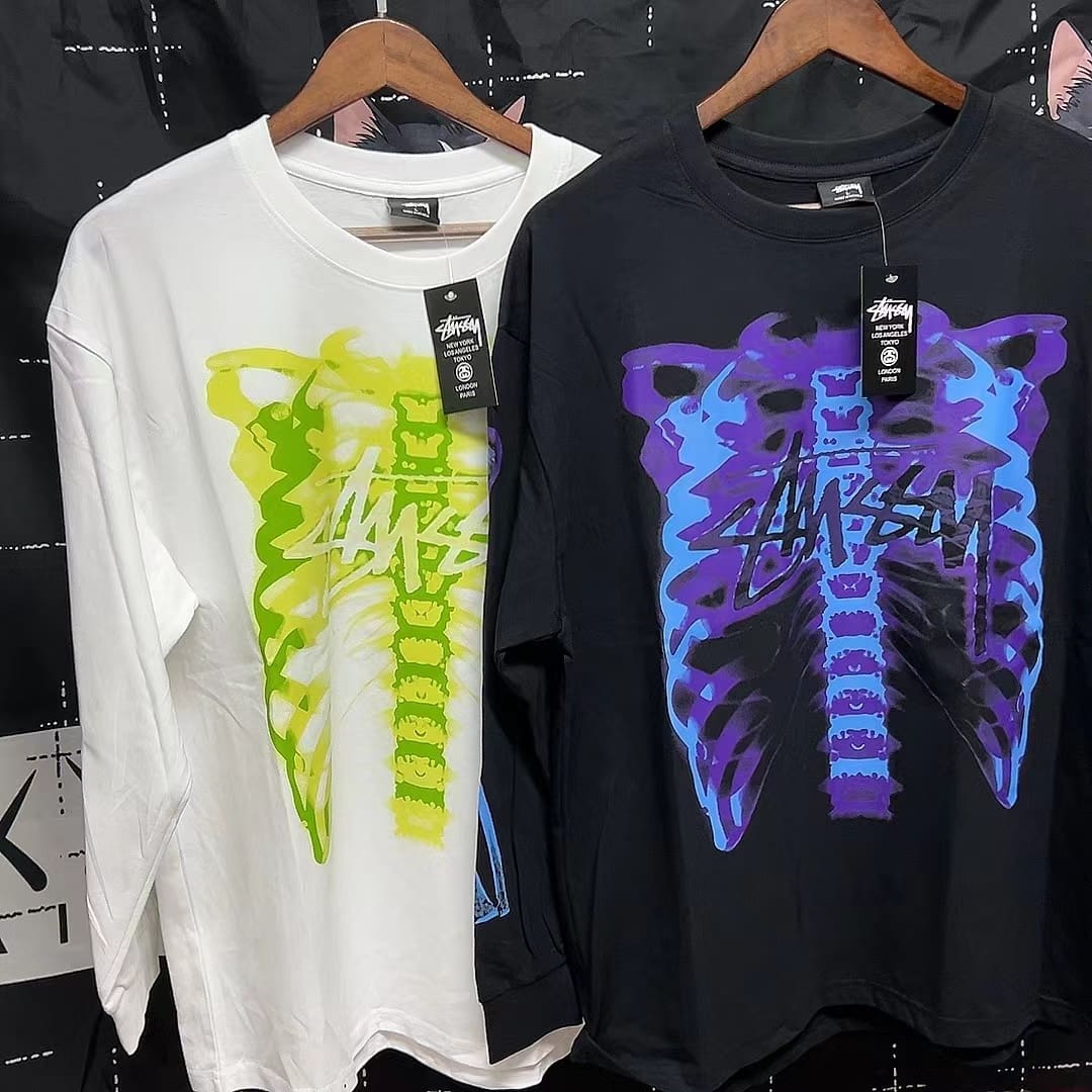 Stussy Skull X-Ray Print Long Sleeve T-Shirt for Men and Women