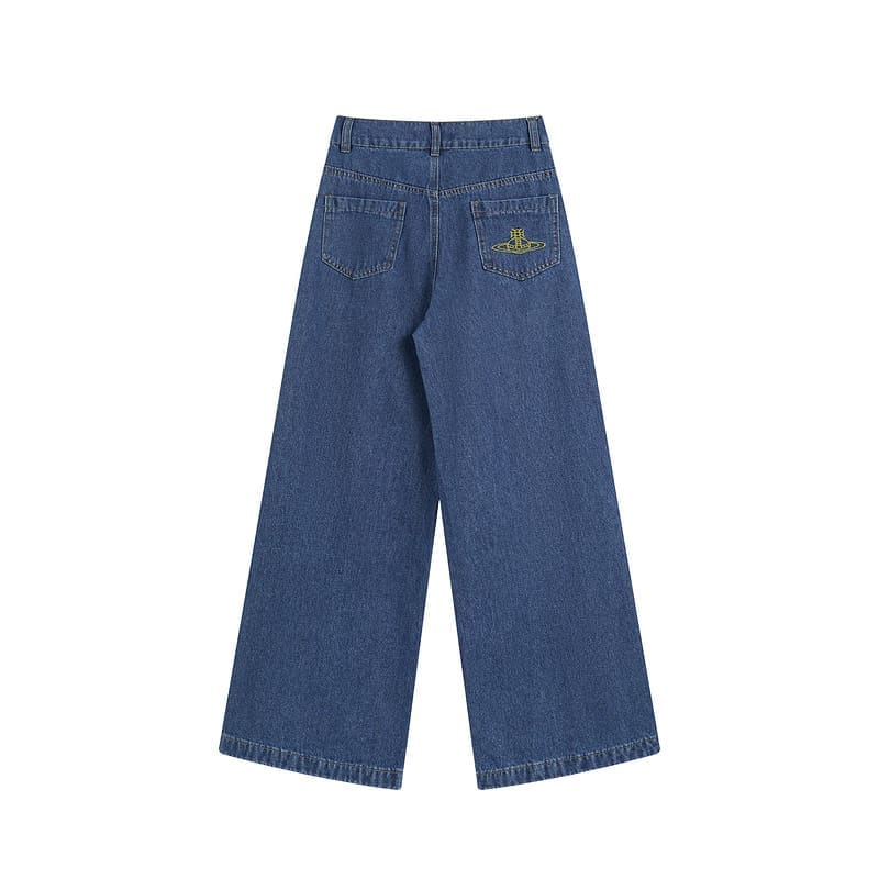 Vivienne Westwood Saturn Logo Embroidered Slimming High Waist Wide Leg Jeans for Women