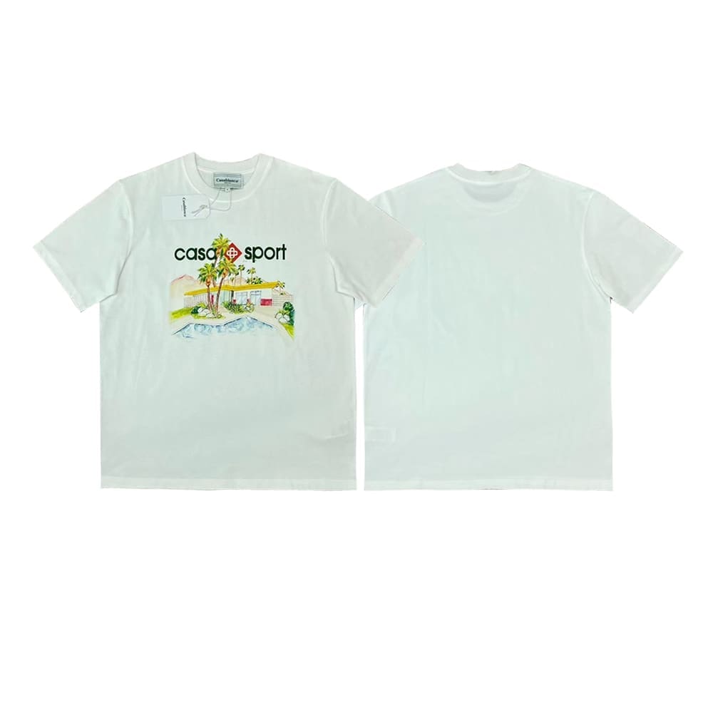 FOG AMIRI CASABLANCA Printed Pattern Loose Round-Neck Short-Sleeve T-Shirt for Men and Women