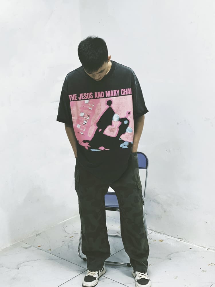 Saint Michael Abstract Character Vintage Washed Short Sleeve T-Shirt for Men