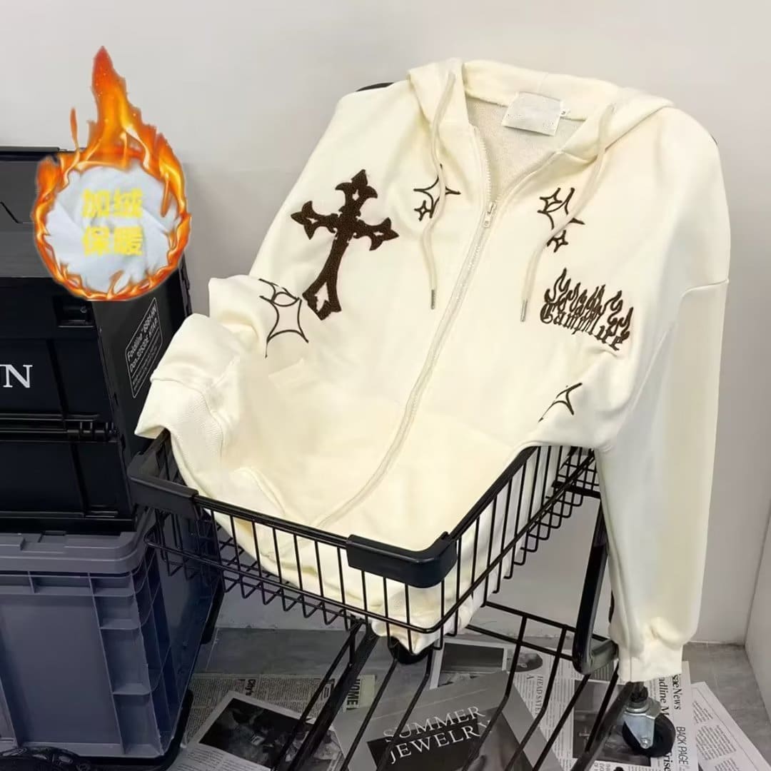 Retro Street Oversized Letter Print Hoodie Men’s Fashion Jacket