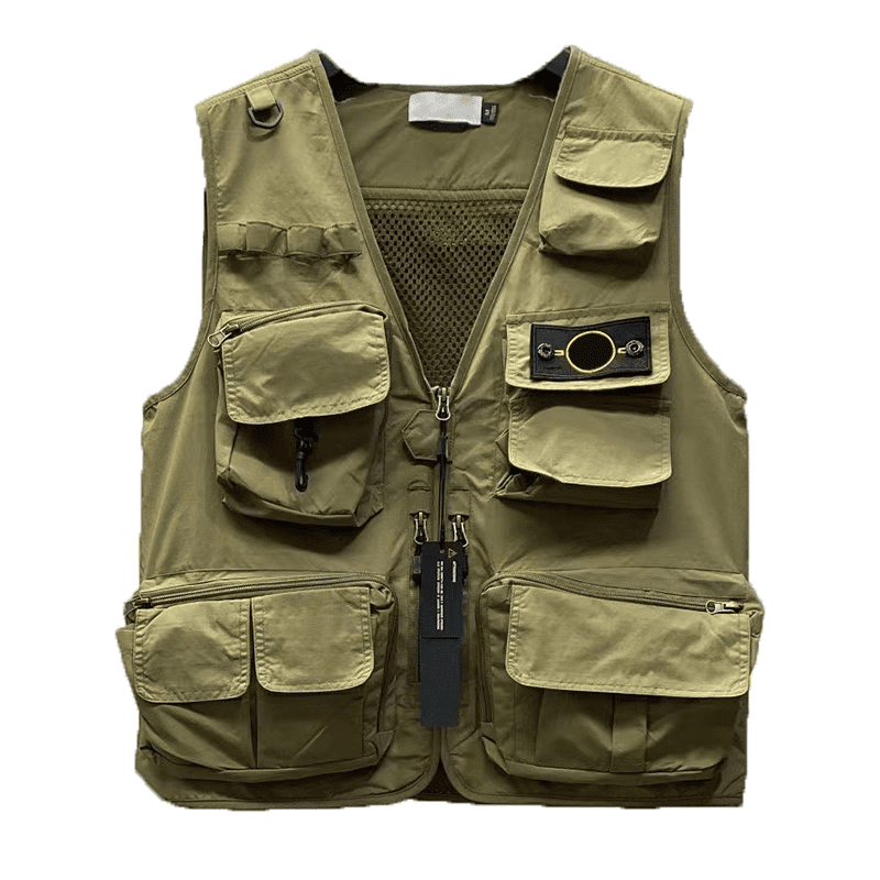 Stone Island V-Neck Multi-Pocket Workwear Vest Zipper Mesh Waistcoat