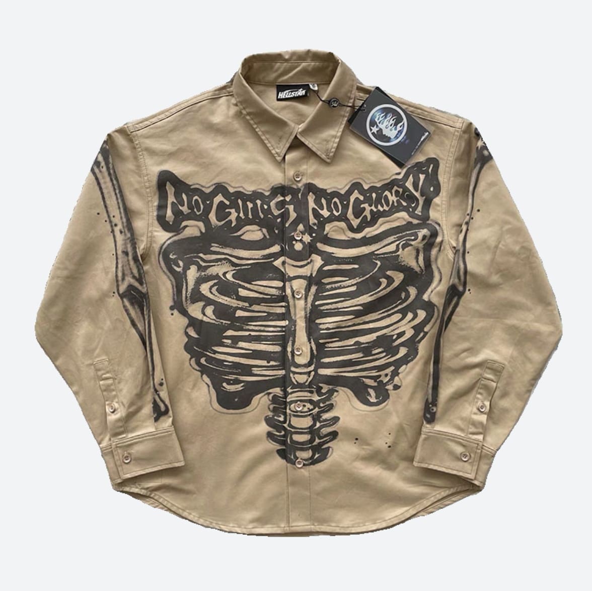 H*lst*r studios airbrushed bones shirt skull print shirt long sleeve coat