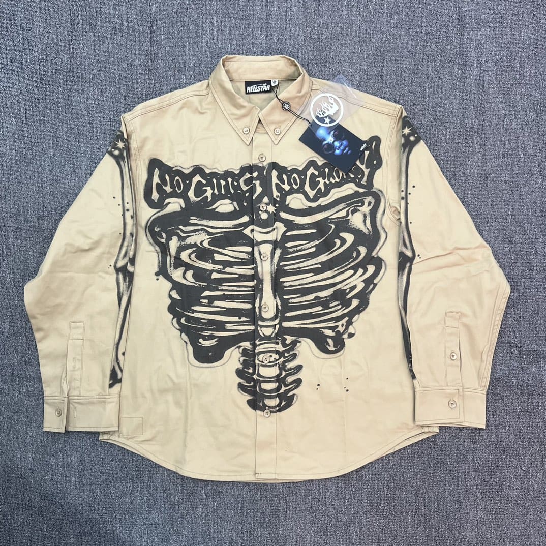 H*lst*r studios airbrushed bones shirt skull print shirt long sleeve coat