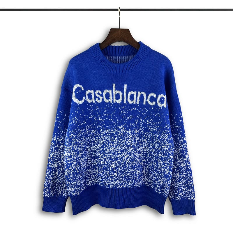 Casablanca Letters Jacquard Loose Round-Neck Sweater for Men and Women