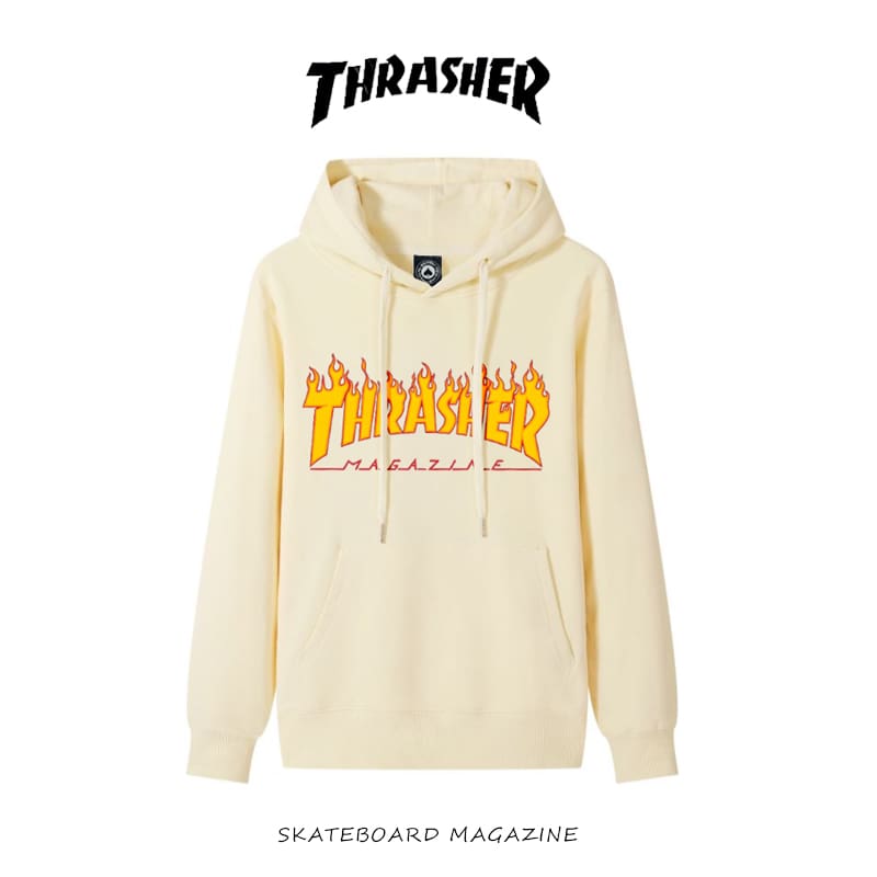 thrasher flame yellow fire hooded sweater loose casual pure cotton coat