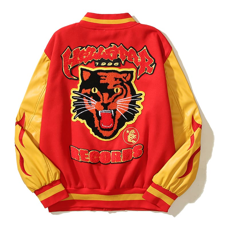 INS American high street HELL side goddess tiger head embroidered LOGO stitching color blocking baseball uniform jacket coat