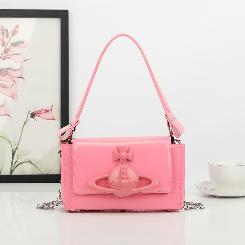 Vivienne Westwood Crocodile Pattern Small Square Bag Saturn Chain Shoulder Bag