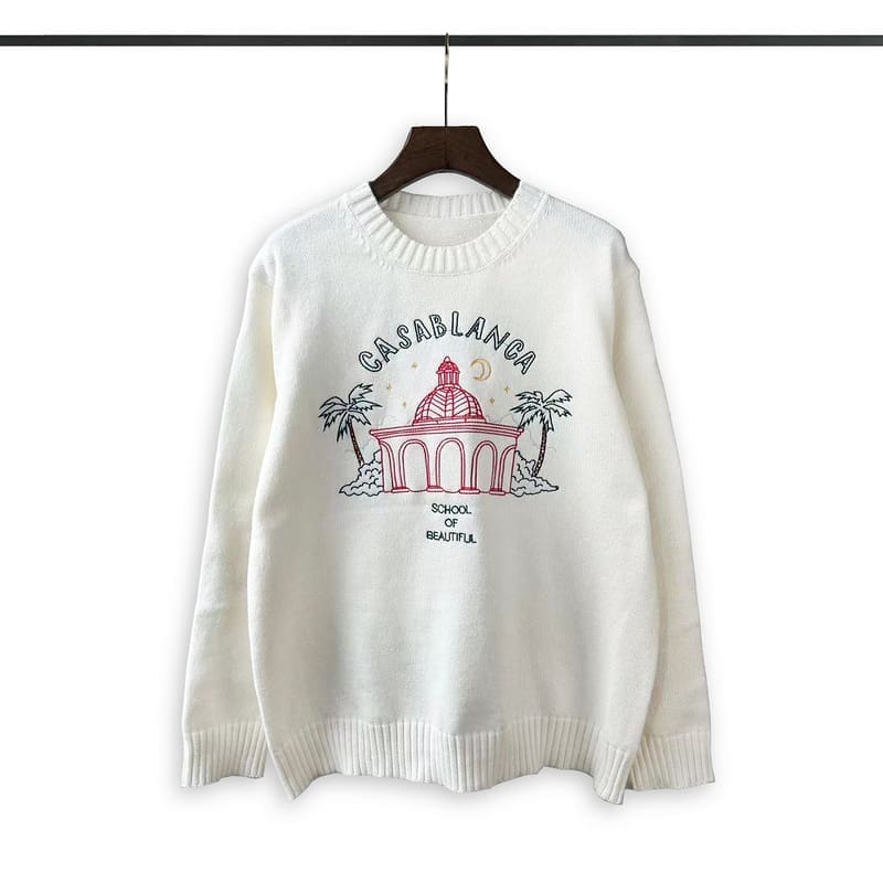 Casablanca Coconut Castle Embroidery Round Neck Sweater for Men and Women