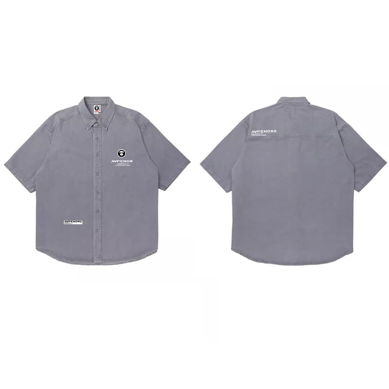 AAPE Loose Cotton Oxford Short Sleeve Shirt for Men and Women