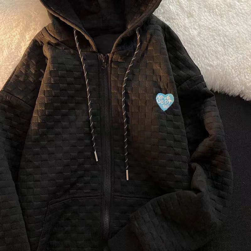 Waffle Knit Hoodie Women’s Loose Cardigan Korean Style