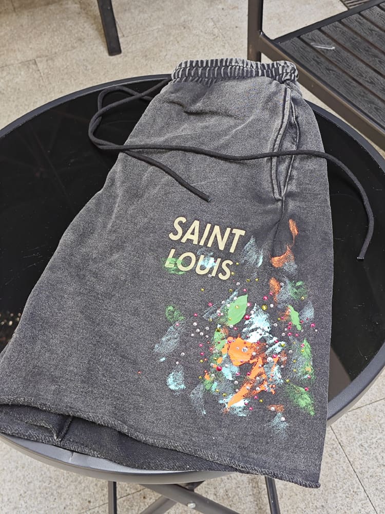 saint L**is hot drill snowflake washed fifth pants for men and women