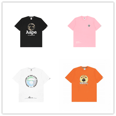 AAPE Camouflage Letter Print Loose Short Sleeve T-Shirt for Men and Women