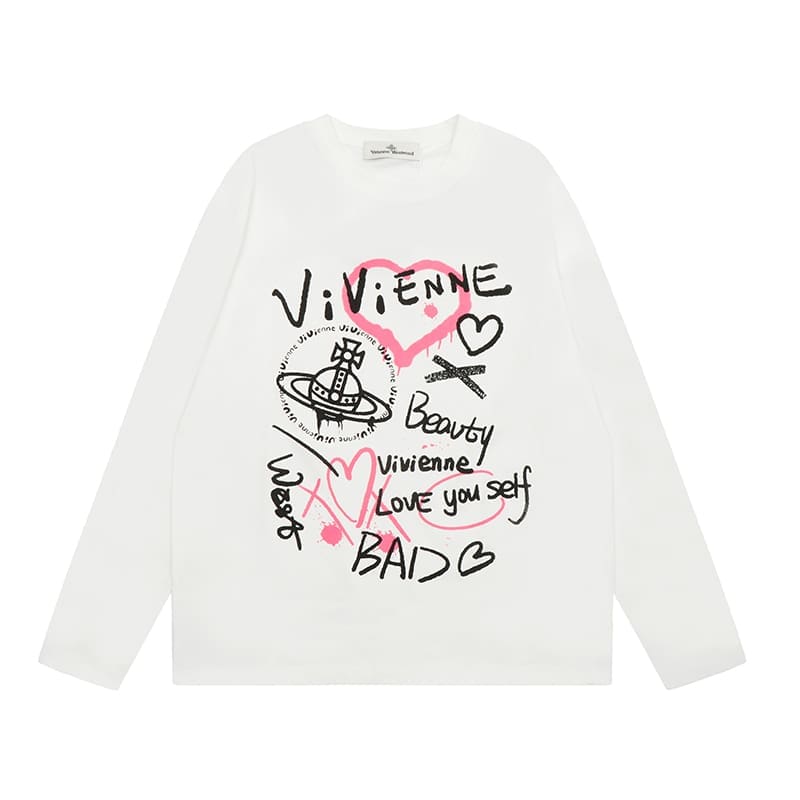 Vivienne Westwood Splash-Ink Embroidered Long Sleeve T-Shirt for Men and Women