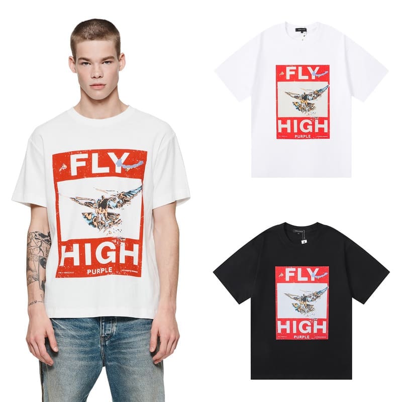 pu*re b*and fly high printed short sleeve loose t-shirt for men and women