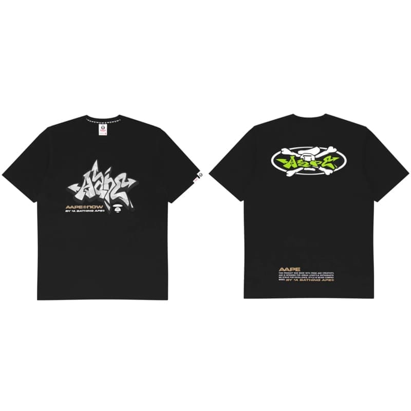 Aape Badge Print Short Sleeve T-Shirt Letter Ape Head Design for Men and Women