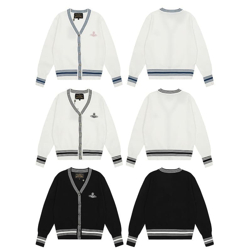 Vivienne Westwood Retro Contrast Cardigan Embroidered Logo Sweater for Men and Women