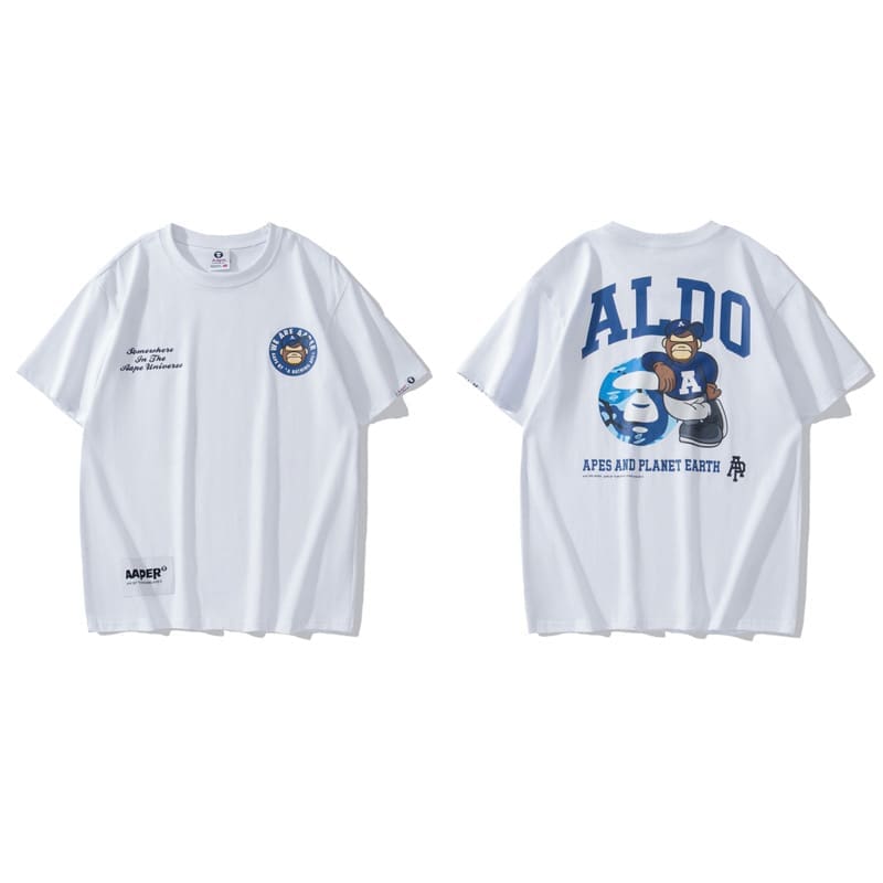 AAPE Ape Head Badge Printed Short Sleeve T-Shirt for Men and Women