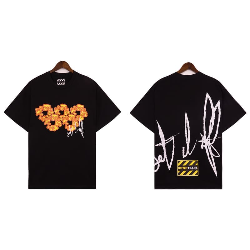 Denim Tears x Offset Flame Print Cotton Short Sleeve T-Shirt