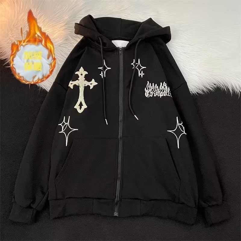 Retro Street Oversized Letter Print Hoodie Men’s Fashion Jacket