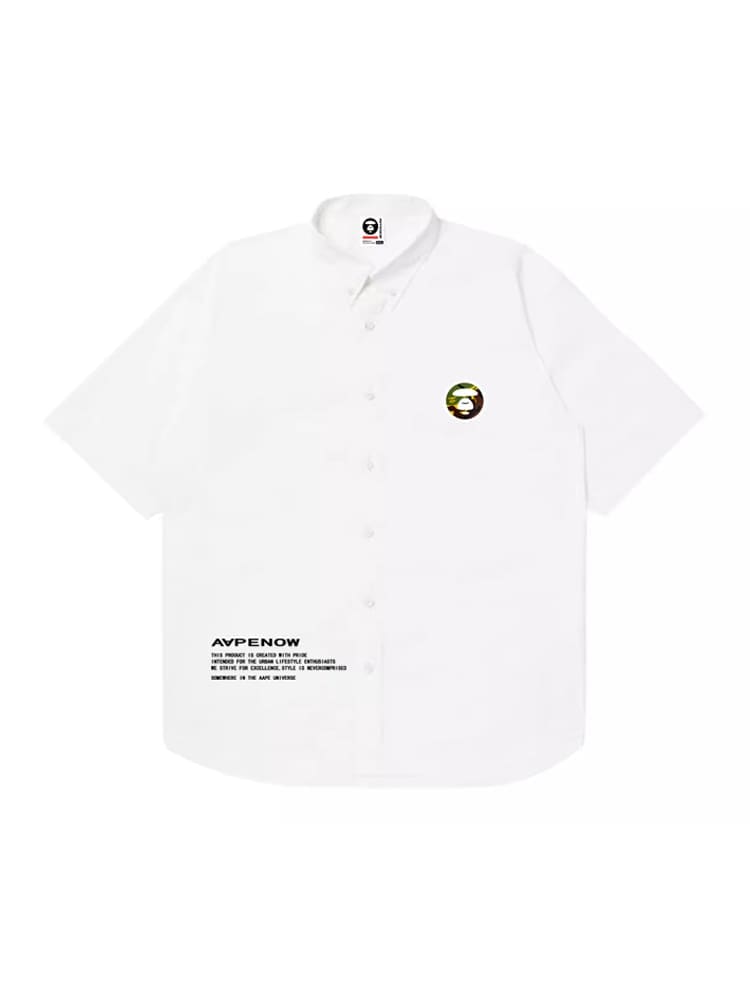 AAPE Loose Cotton Oxford Short Sleeve Shirt for Men and Women