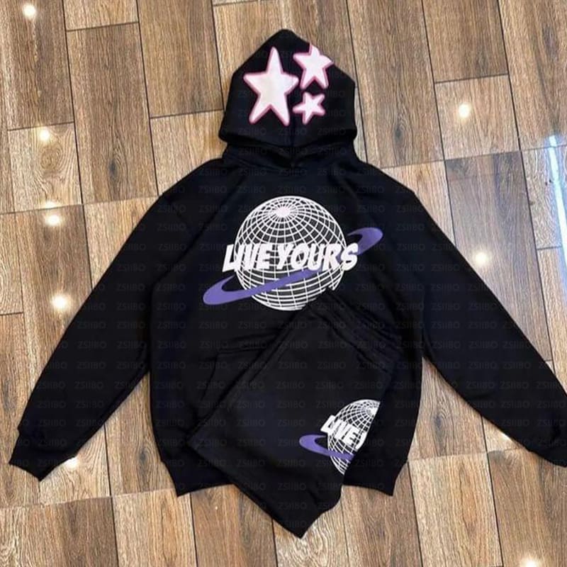 Letter Puff Print Hoodie Harajuku Street Style Loose Pullover