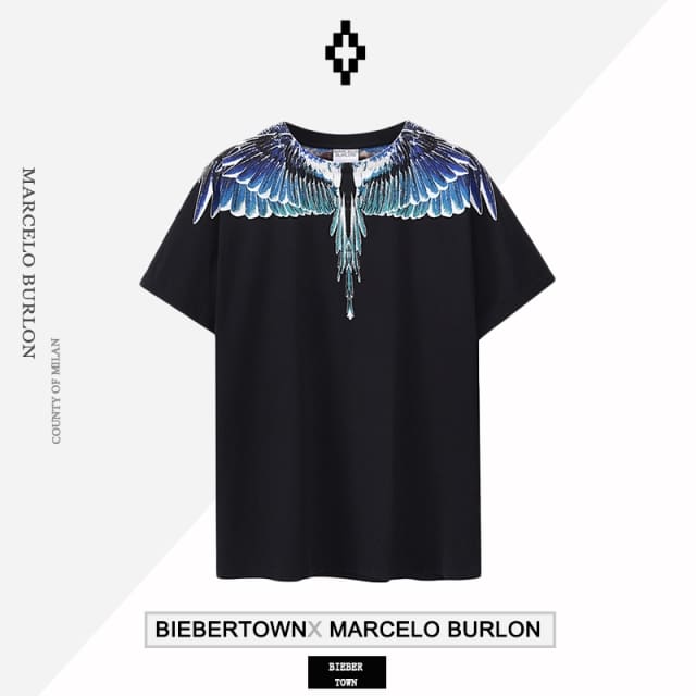 Marcelo Burlon MB sapphire blue gradient wings short sleeve