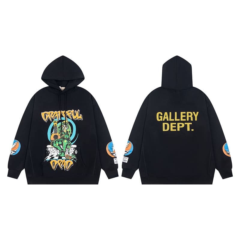 Gallery Dept High Street Skull Print Loose Hooded Sweater with Gilded Letters