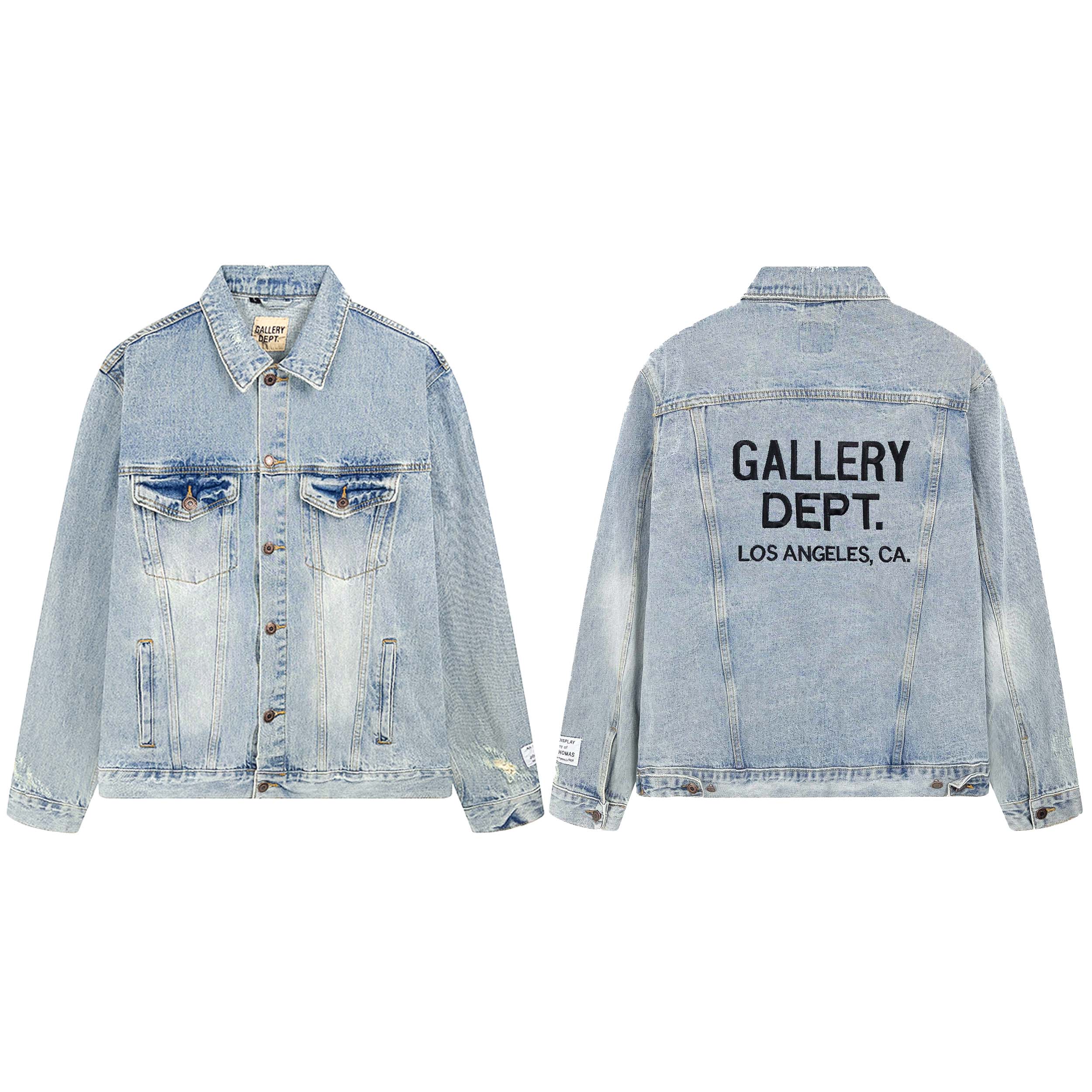 Gallery Dept Letter Embroidery Distressed Denim Jacket for Men