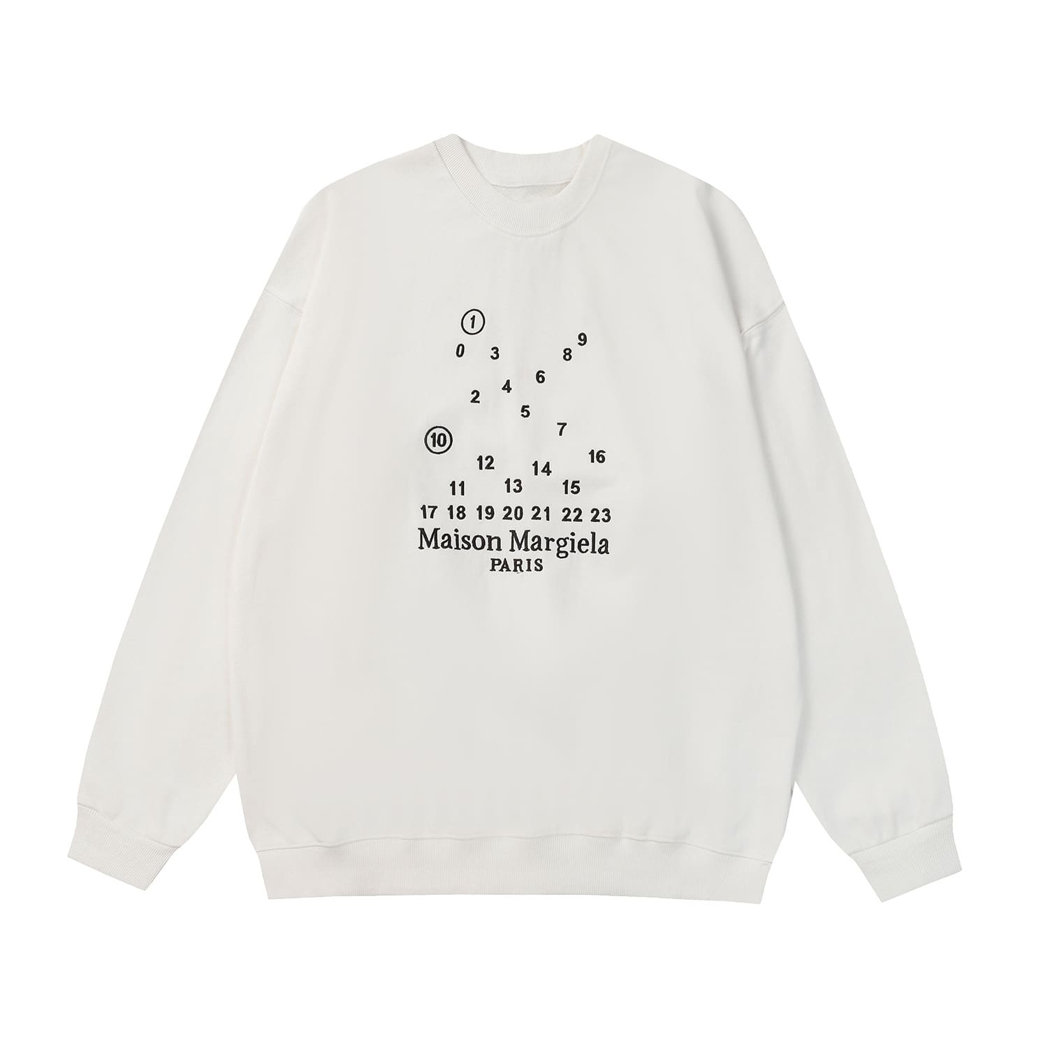 ma*s*n Ma*i*la mm6 embroidered letter crew neck terry sweater for men
