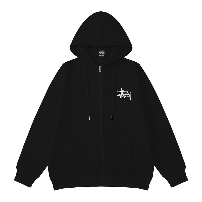Stussy Letter Print Cotton Cardigan Sweater Hooded Coat