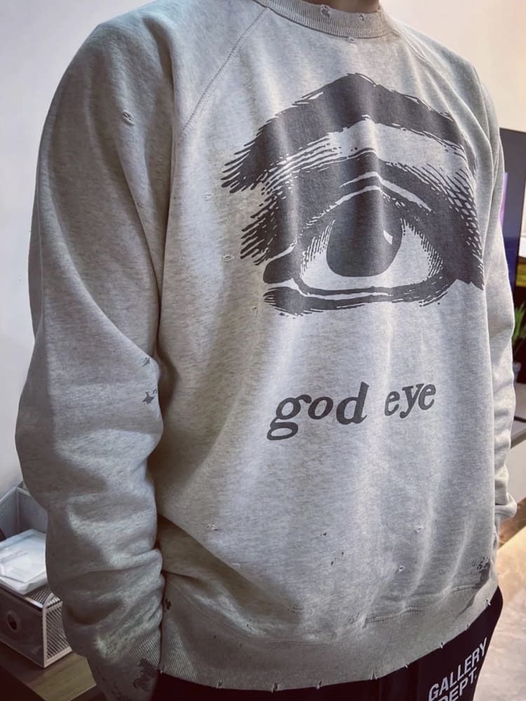 Saint Michael Eye of Soul Retro Fleece-Lined Crew Neck Sweater for Men and Women