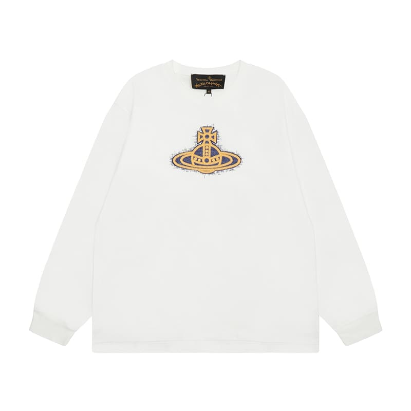 Vivienne Westwood Splash-Ink Embroidered Long Sleeve T-Shirt for Men and Women