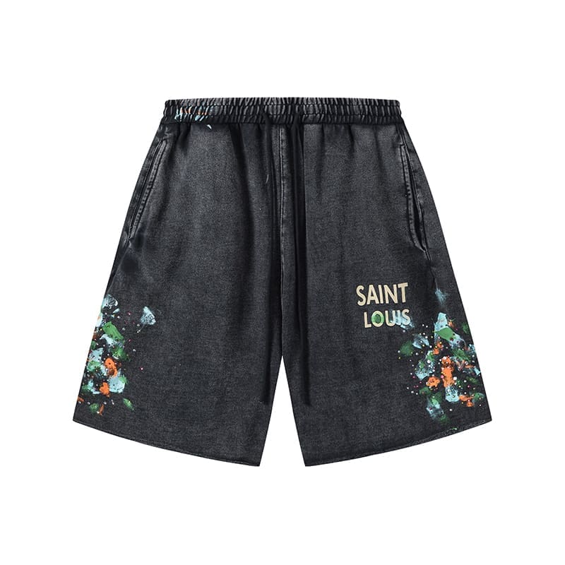 saint L**is hot drill snowflake washed fifth pants for men and women