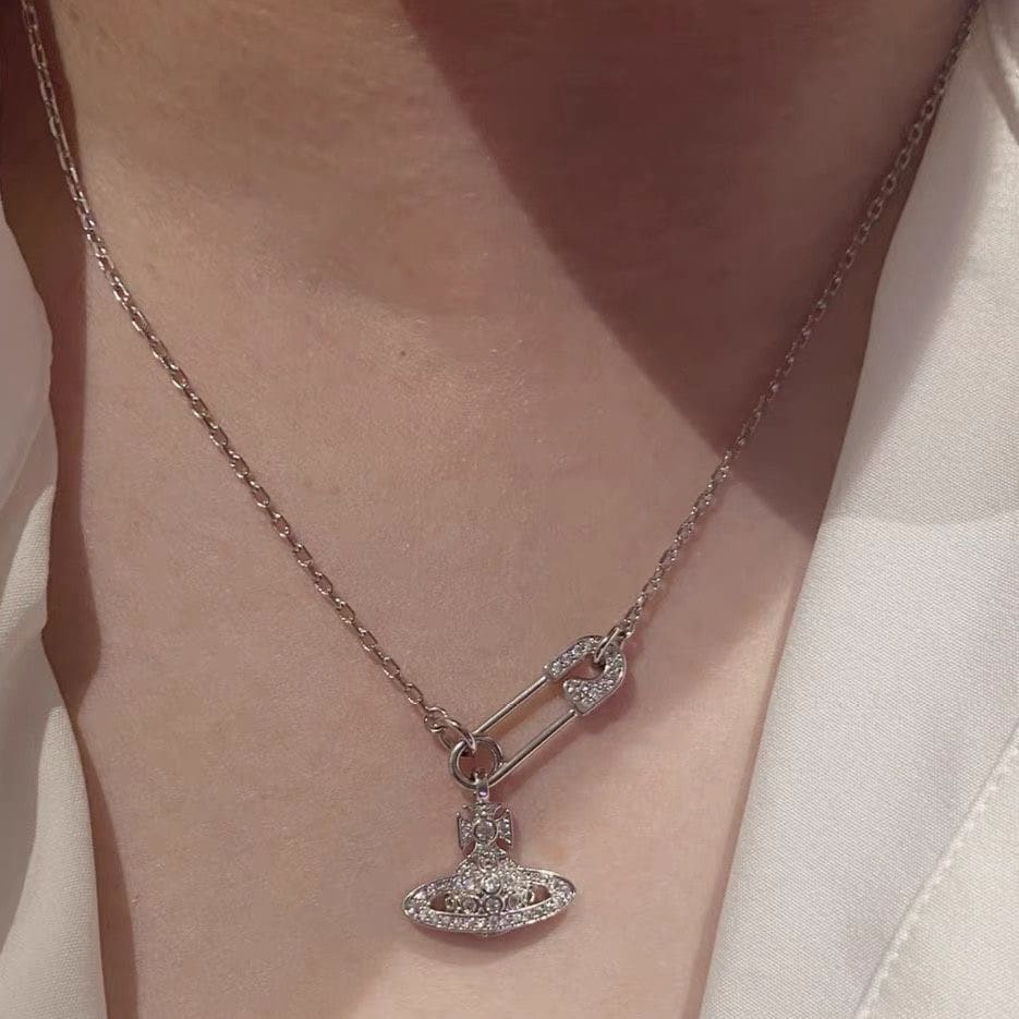 Vivienne Westwood Saturn Pin Necklace Clavicle Chain for Women
