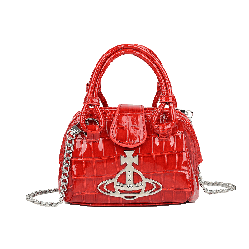Vivienne Westwood Crocodile Pattern Red Chain Small Square Bag for Women