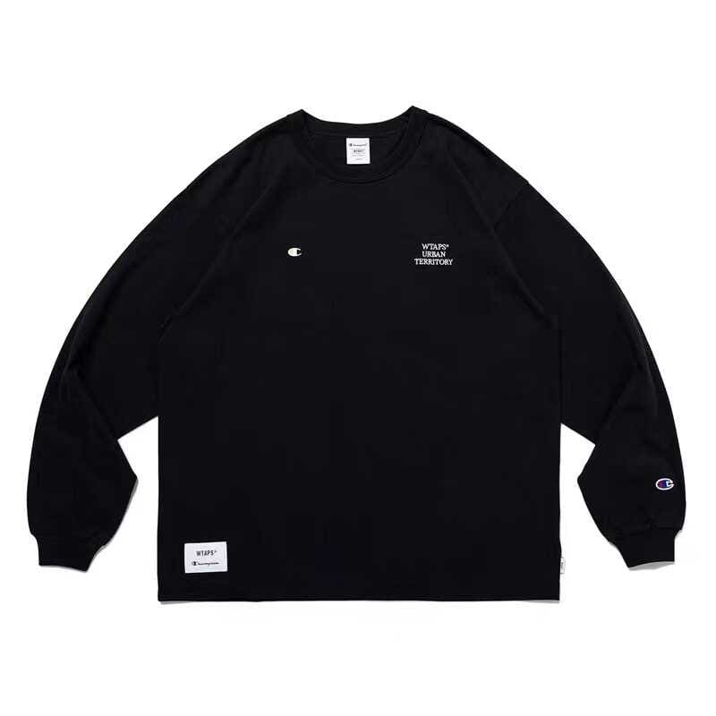 Fashion brand WTAPS CHAMPION joint embroidery Japanese leisure loose CityBoy round neck long sleeve T-shirt