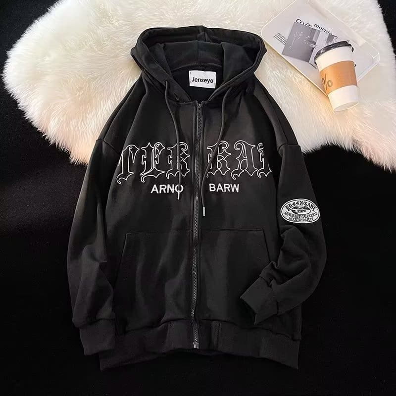 Retro Street Oversized Letter Print Hoodie Men’s Fashion Jacket