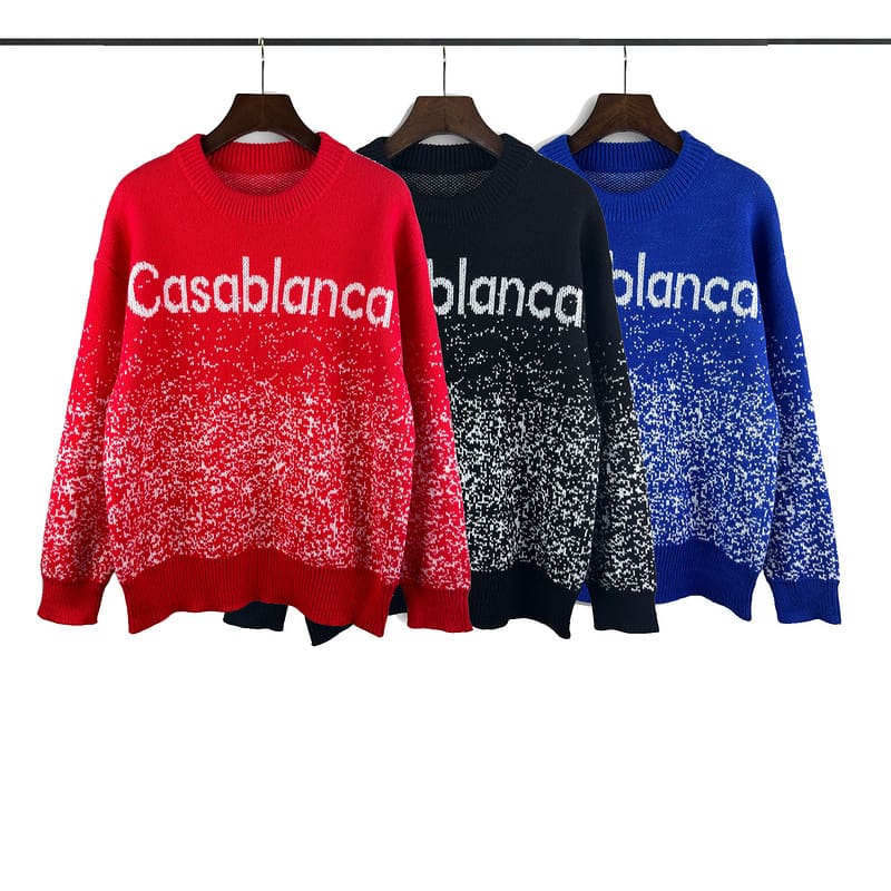 Casablanca Letters Jacquard Loose Round-Neck Sweater for Men and Women