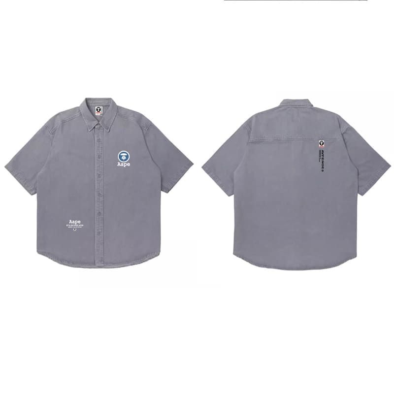 AAPE Loose Cotton Oxford Short Sleeve Shirt for Men and Women