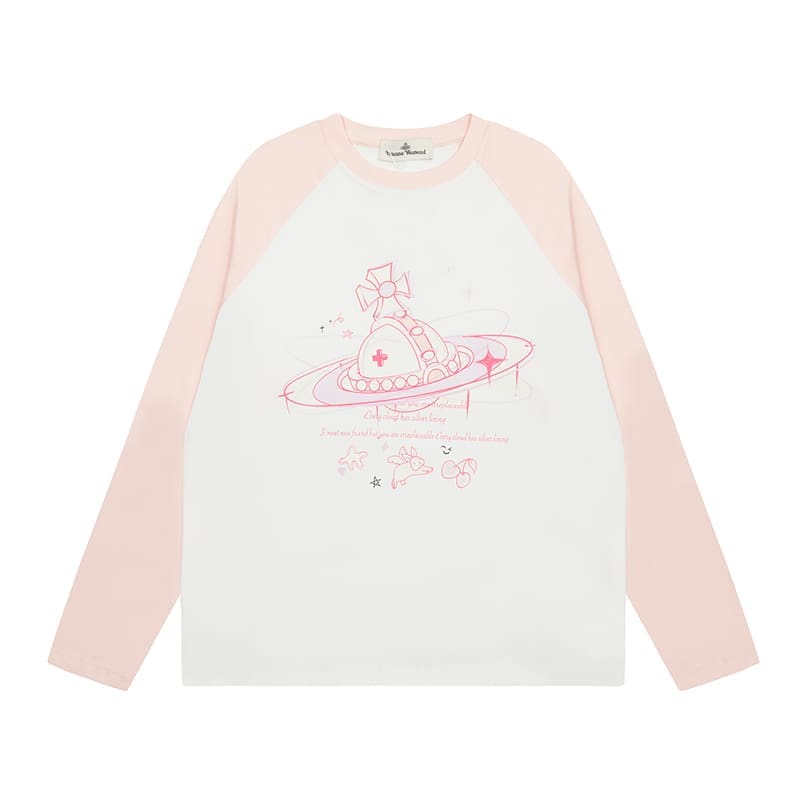 Vivienne Westwood Splash-Ink Embroidered Long Sleeve T-Shirt for Men and Women